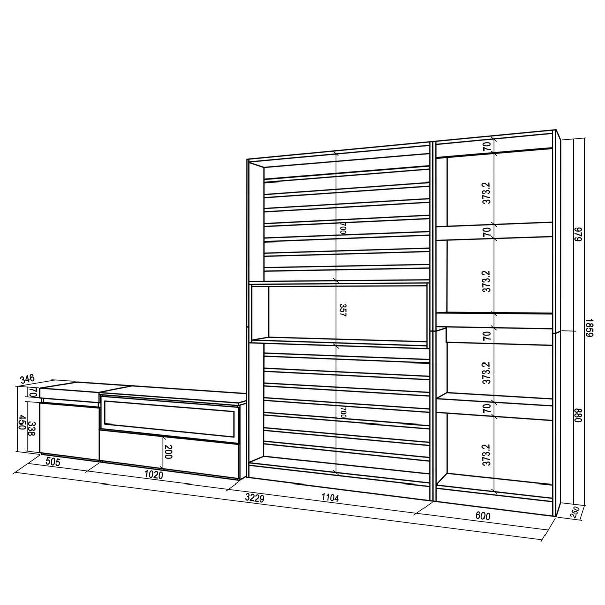 WOHNWAND Elektrokamin, eiche, schwarz, 320/35/186cm - Naturfarben, Holzwerkstoff (320/186/35cm) - Skraut Home