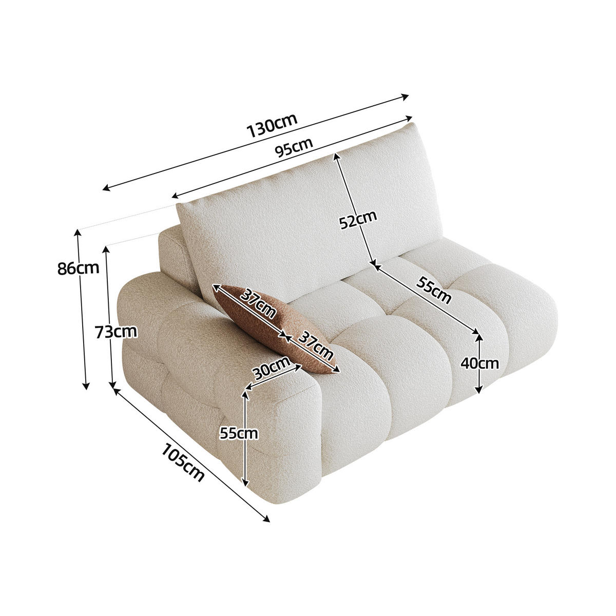 SOFAELEMENT DE-34768 linke 2‑Sitzer Cremeweiß - Creme, Textil (105/86/130cm) - ComfortXL