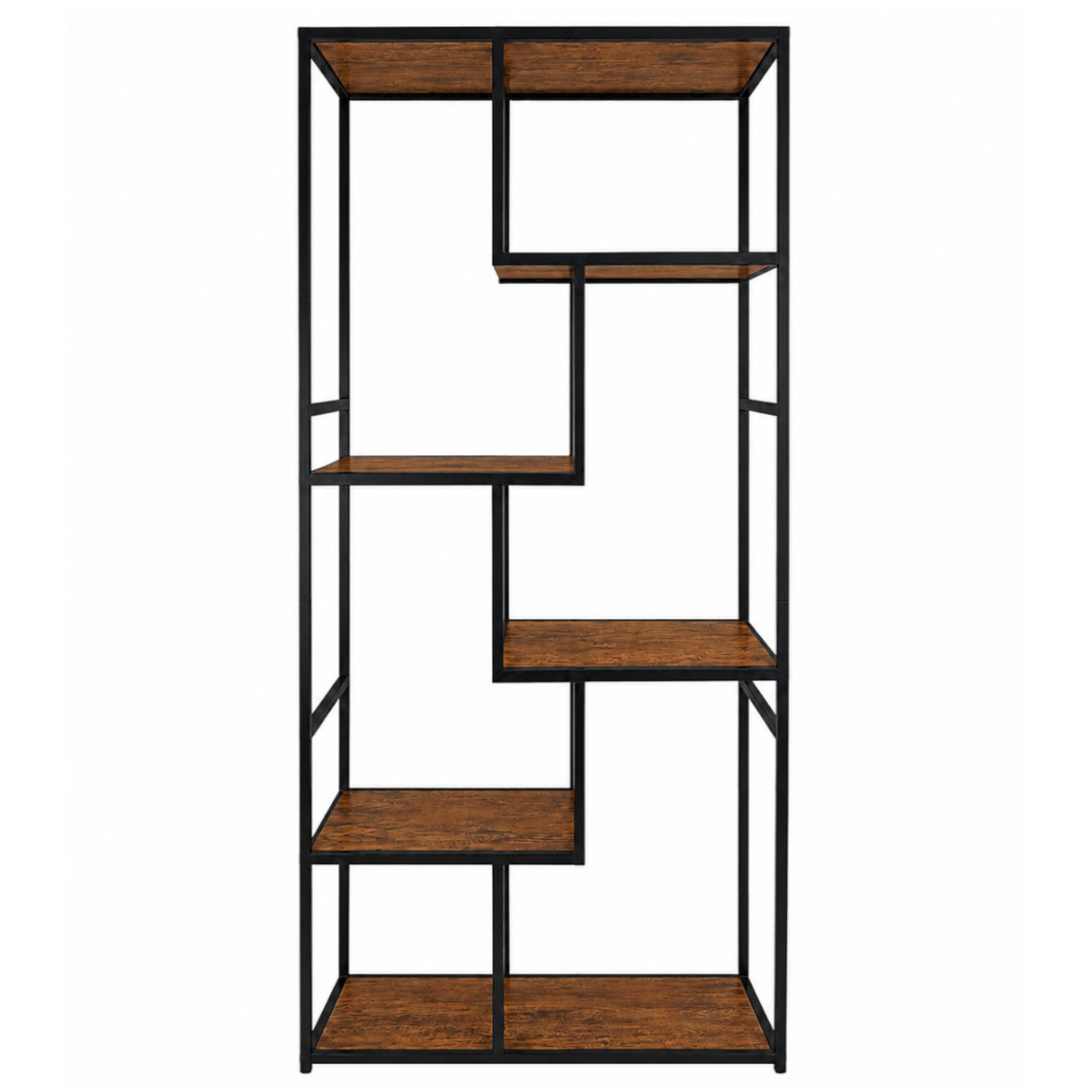 REGAL Holzoptik Metall Dunkelbraun Schwarz asymmetrisch 75x30x155 cm - Dunkelbraun/Schwarz, Holzwerkstoff/Metall (75/155/30cm) - Begryf