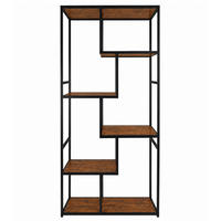 REGAL Holzoptik Metall Dunkelbraun Schwarz asymmetrisch 75x30x155 cm - Dunkelbraun/Schwarz, Holzwerkstoff/Metall (75/155/30cm) - Begryf