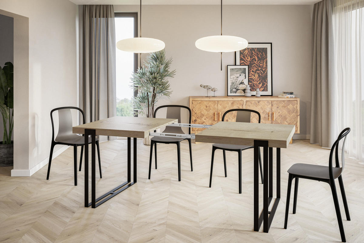 ESSZIMMERTISCH ROSA, ausziehbarer Tisch 160-260X90X77 cm, Farbe: HALIFAX, mit Metallbeinen in Farbe Schwarz - Schwarz/Naturfarben, Holzwerkstoff (160/90/77cm) - Alpi-Möbel