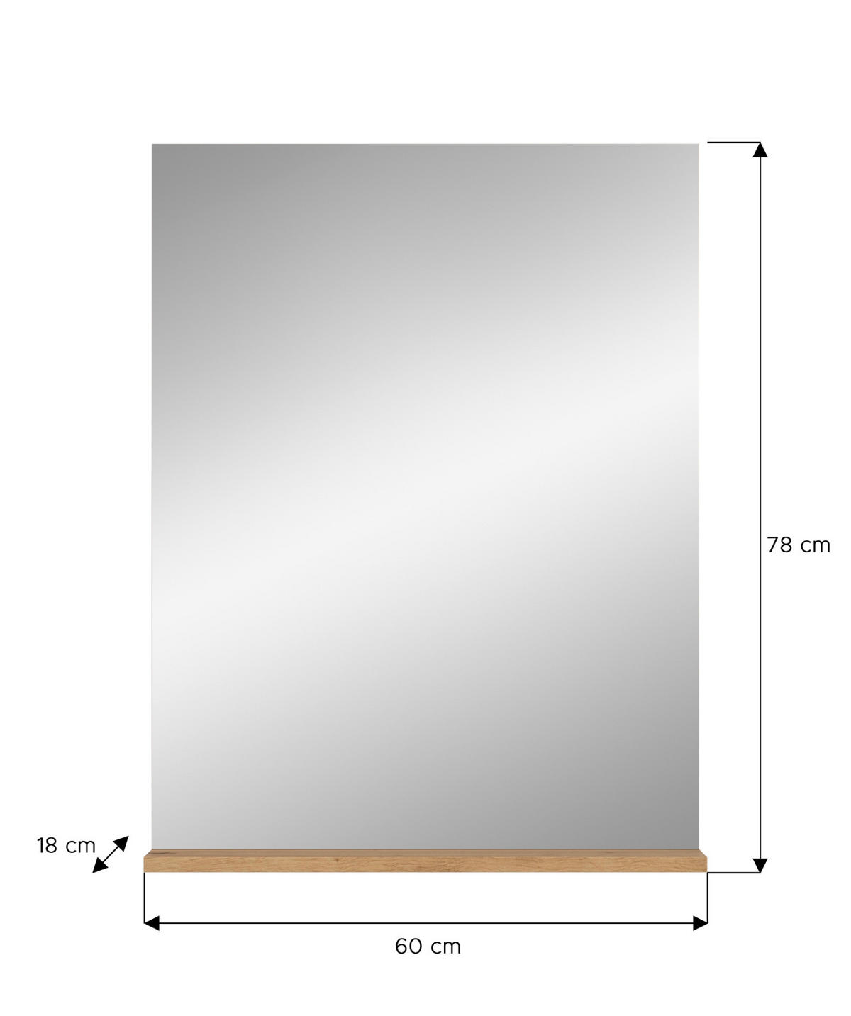 SPIEGEL Eiche Artisan 60 x 79 cm, Wandspiegel mit Ablage - Eiche Artisan, Glas/Holzwerkstoff (60/79/18cm) - Inn.Furn