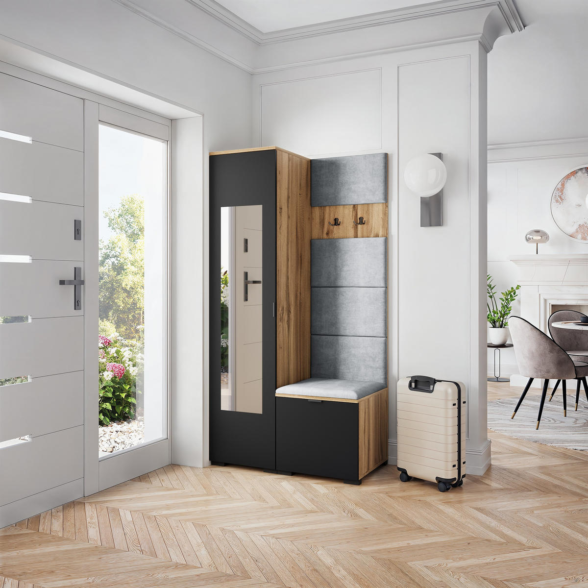 GARDEROBENSCHRANK VIRA 95/181/51 cm Modern Eiche Wotan - Eiche Wotan/Hellgrau, Holzwerkstoff (95/181/51cm) - MASSENO