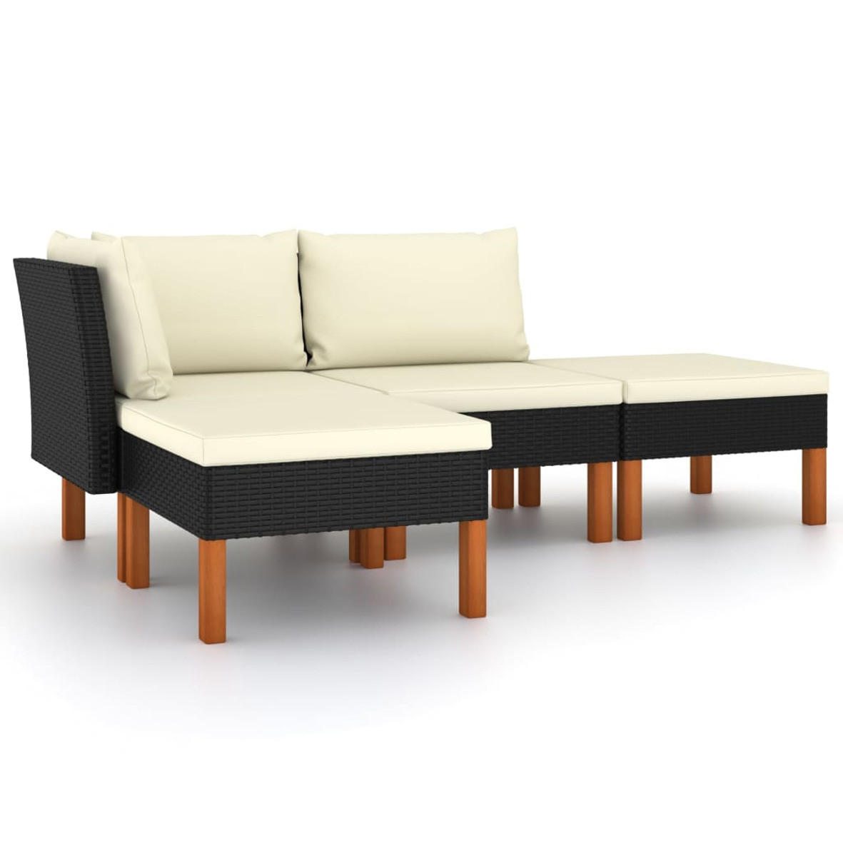 GARTEN-LOUNGE-SET 4-TLG. MIT KISSEN POLY RATTAN SCHWARZ - Schwarz, Holz - vidaXL