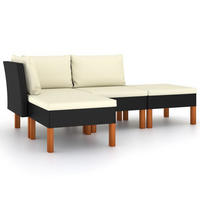 GARTEN-LOUNGE-SET 4-TLG. MIT KISSEN POLY RATTAN SCHWARZ - Schwarz, Holz - vidaXL