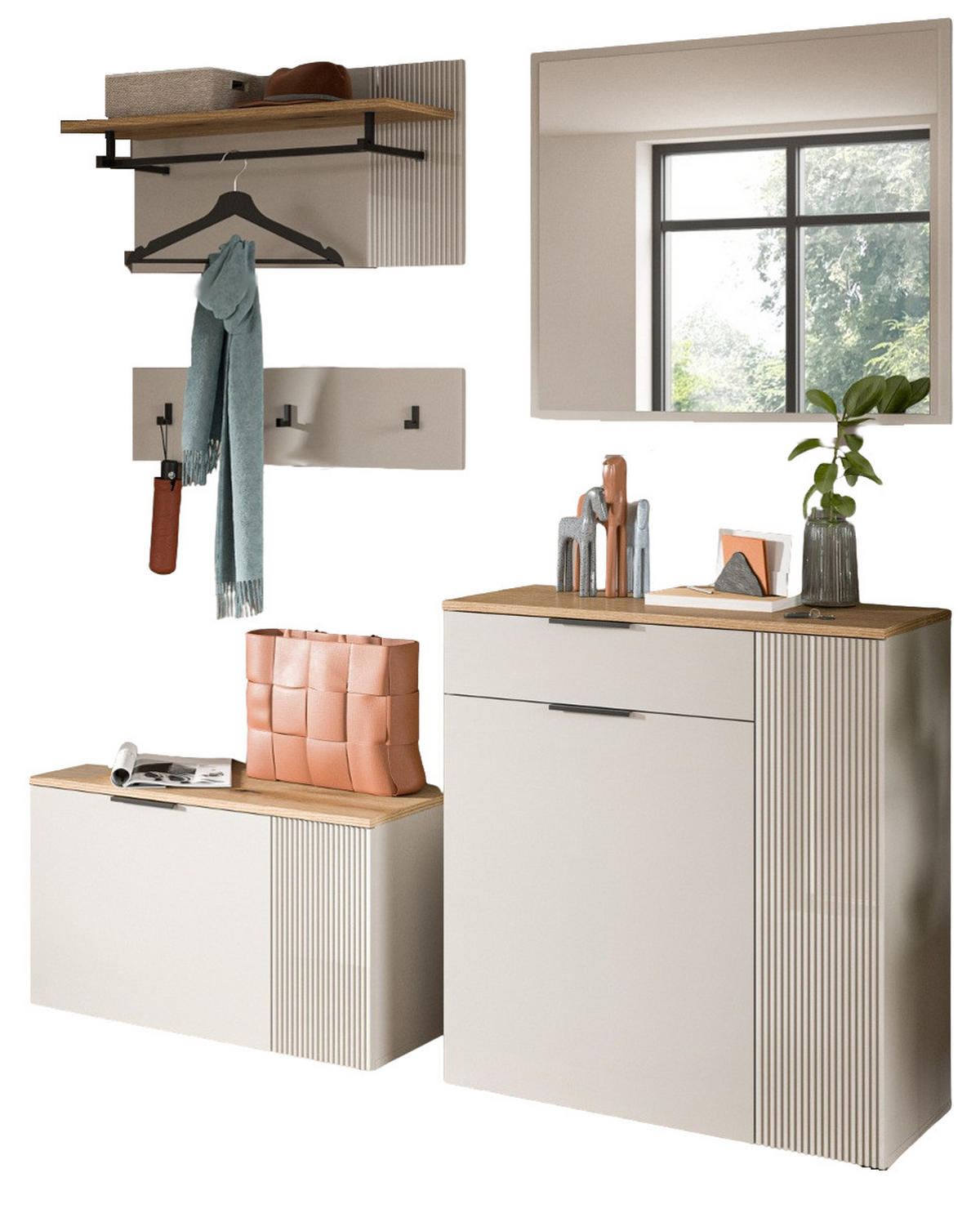 GARDEROBEN-SET 5-teilig Kaschmir Sand, Evoke Eiche, Kombination 175 x 190 cm, Skid - Kaschmir/Eichefarben, Holzwerkstoff/Kunststoff (175/190/36cm) - Inn.Furn