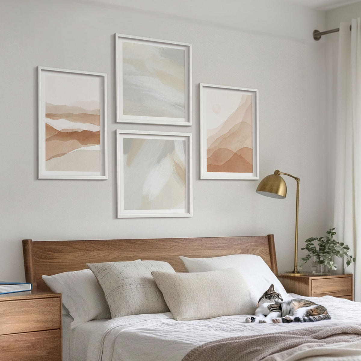 WANDBILDER 4er-Set - 50x50 cm & 40x60 cm Weißer Rahmen - Abstrakte braune Landschaften - Weiß, Kunststoff (50/50cm) - ArtPrintCave