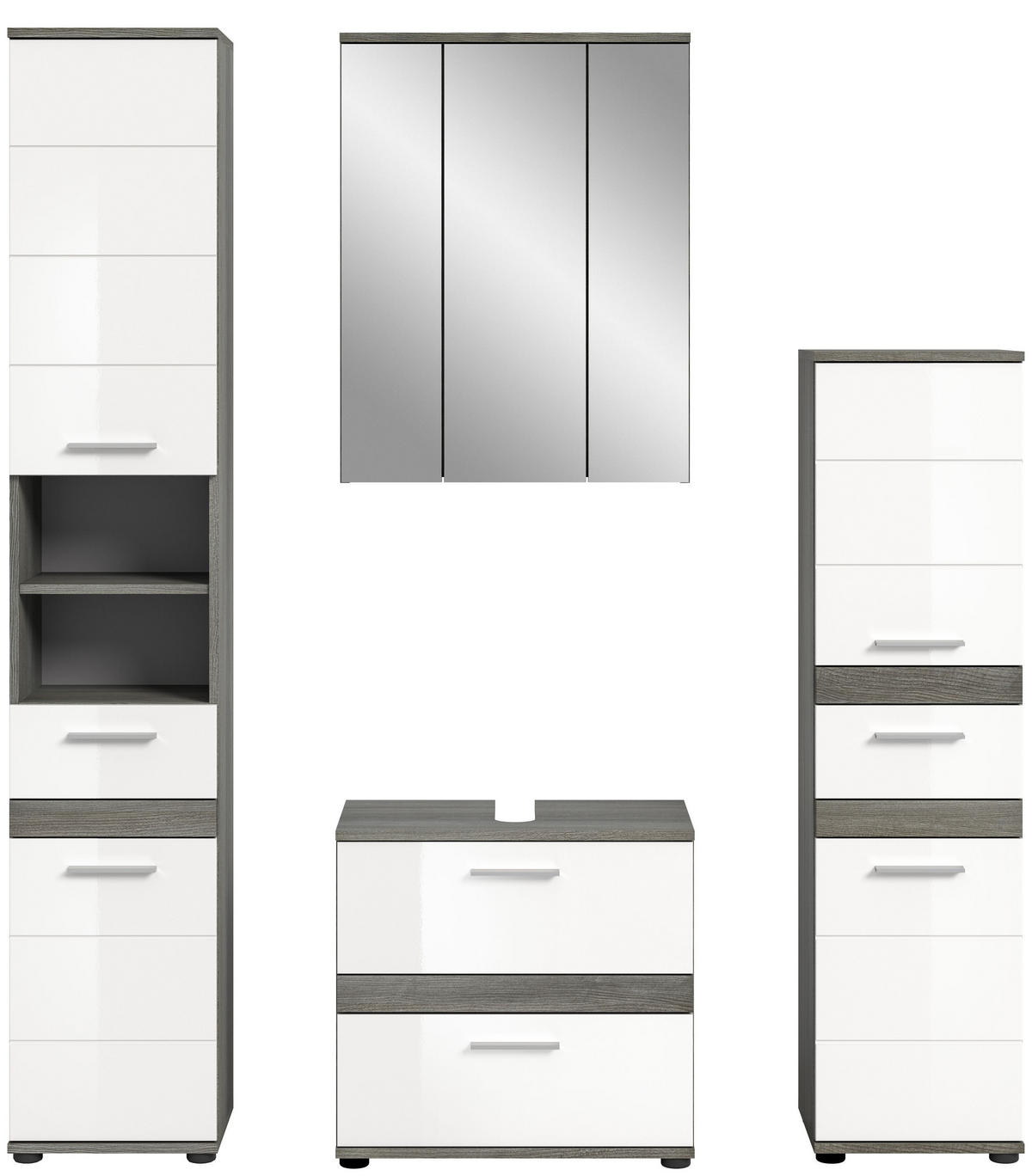 BADKOMBINATION 4tlg. Blake Bad in Rauchsilber Nachbildung und weiß hochglanz B/H/T: 160x191x34 cm - Anthrazit, Holz (160/191/34cm)