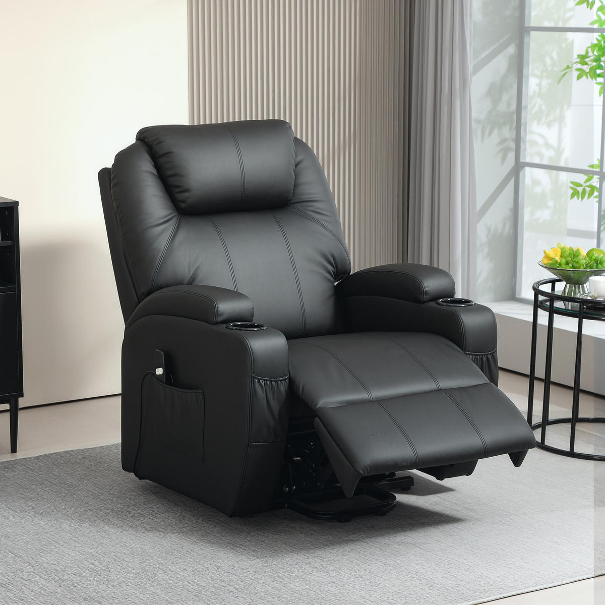 AUFSTEHSESSEL Fernsehsessel Sessel mit Aufstehhilfe Kunstleder Schwarz - Schwarz, Leder/Kunststoff (92/109/85cm) - HOMCOM