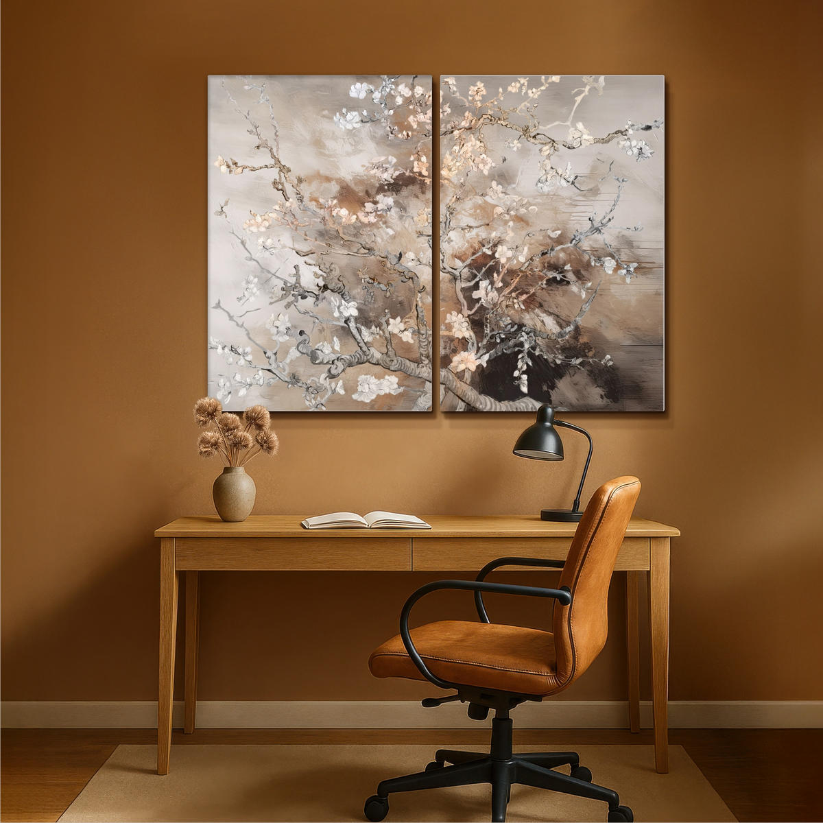 LEINWANDBILD 2er Set Mandelblüte - Abstrakt - Beige 160x120 cm - Beige, Textil (160/120cm) - MuchoWow