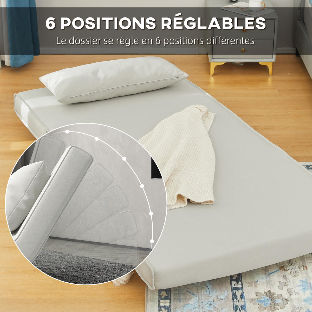 SCHLAFSOFA 1er-Sitz DE-14592 mit verstellbarer Rückenlehne und klappbaren Füßen Weiß - Creme, Textil (190/27/94cm) - ComfortXL