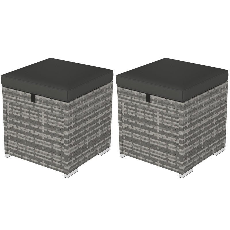 RATTANHOCKER 2er Set Stauraum Kissen 40x40x41 cm grau - Dunkelgrau, Naturmaterialien (40/41/40cm) - LEBENLANG