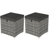 RATTANHOCKER 2er Set Stauraum Kissen 40x40x41 cm grau - Dunkelgrau, Naturmaterialien (40/41/40cm) - LEBENLANG