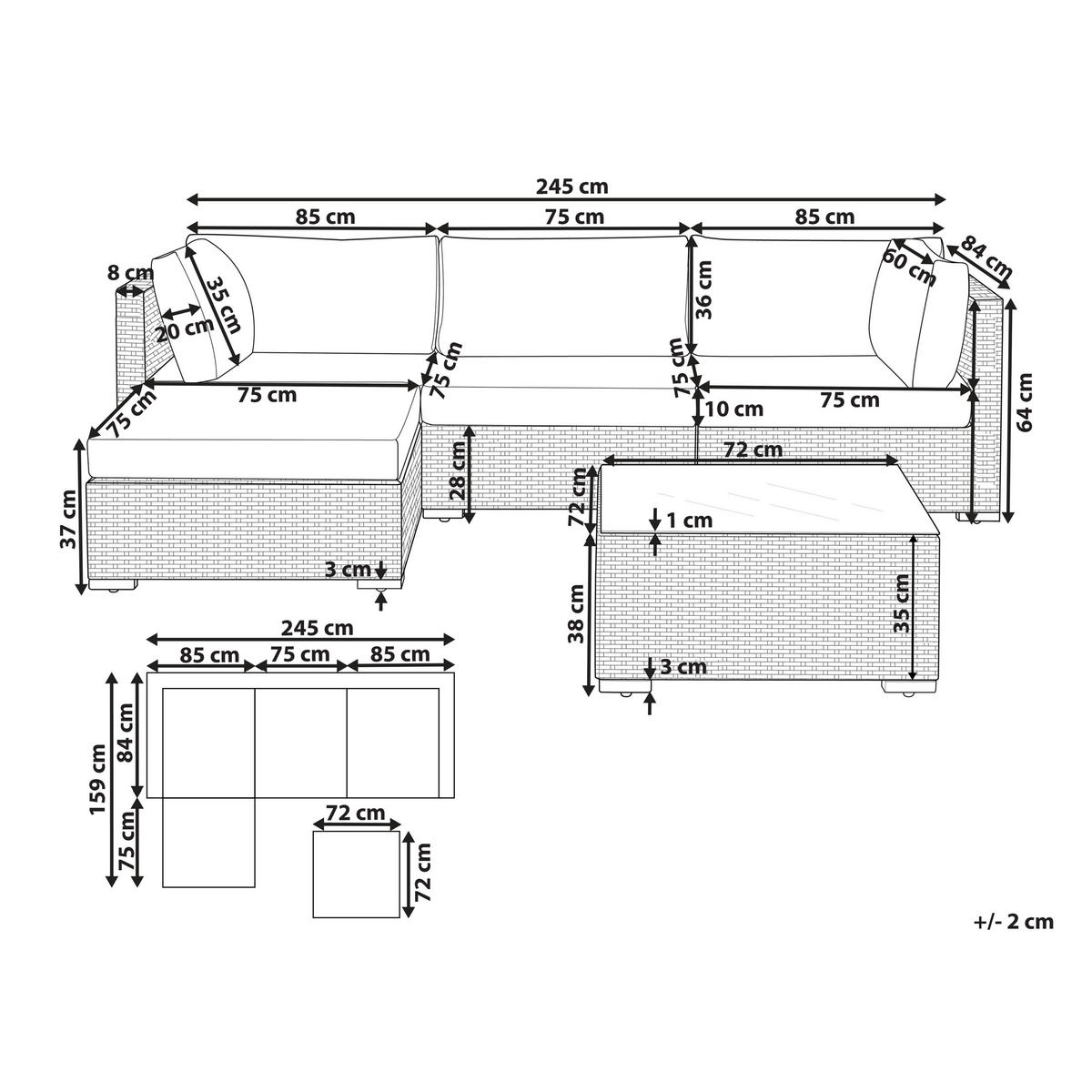 LOUNGE SET 4-Sitzer hellgrau linksseitig modular Auflagen grau Sano - Hellgrau, Kunststoff - Beliani
