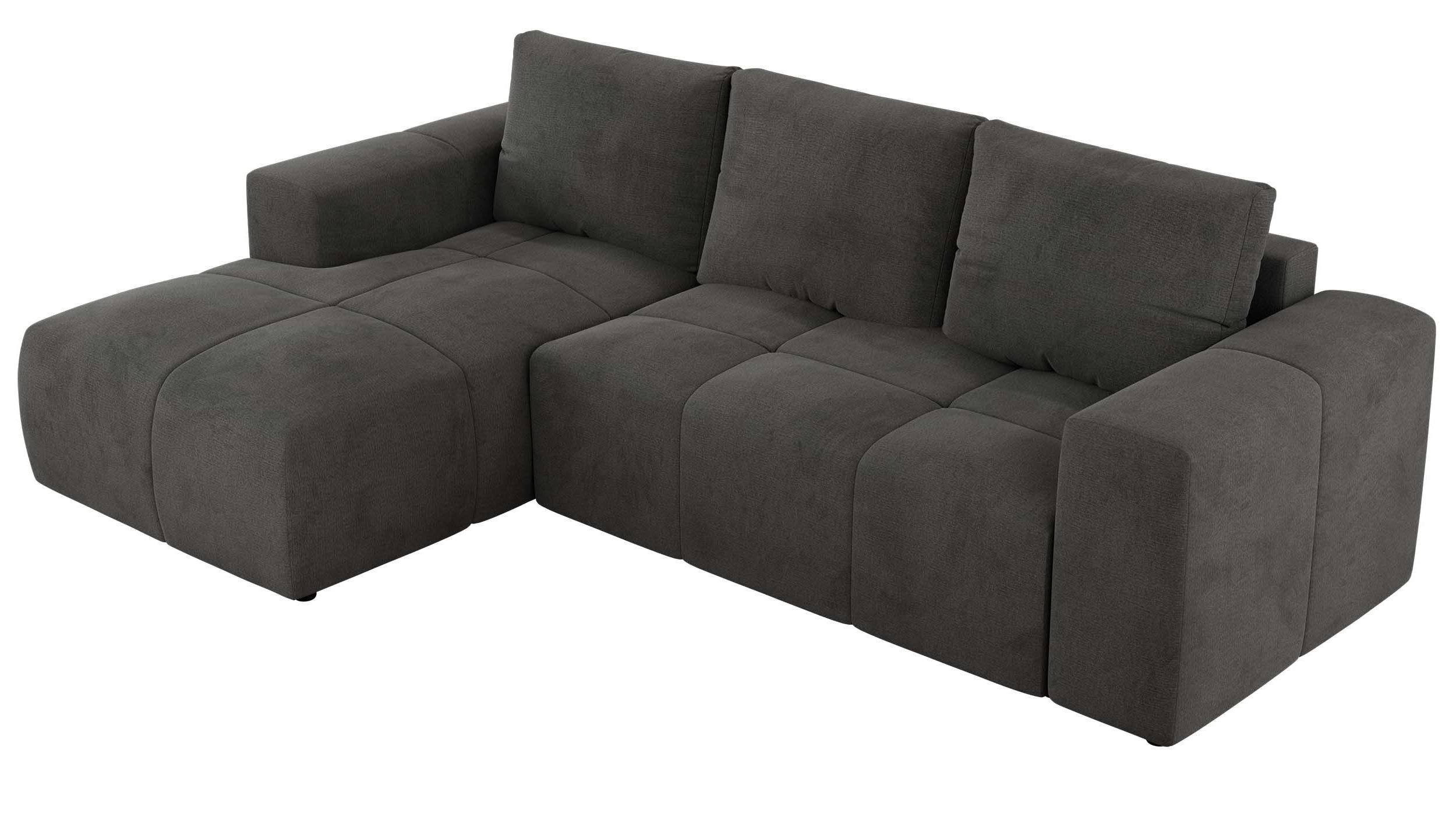 ECKSOFA MONIVA Dunkelgrau Velvet - Links - Dunkelgrau/Schwarz, Textil (164/266cm) - MKS