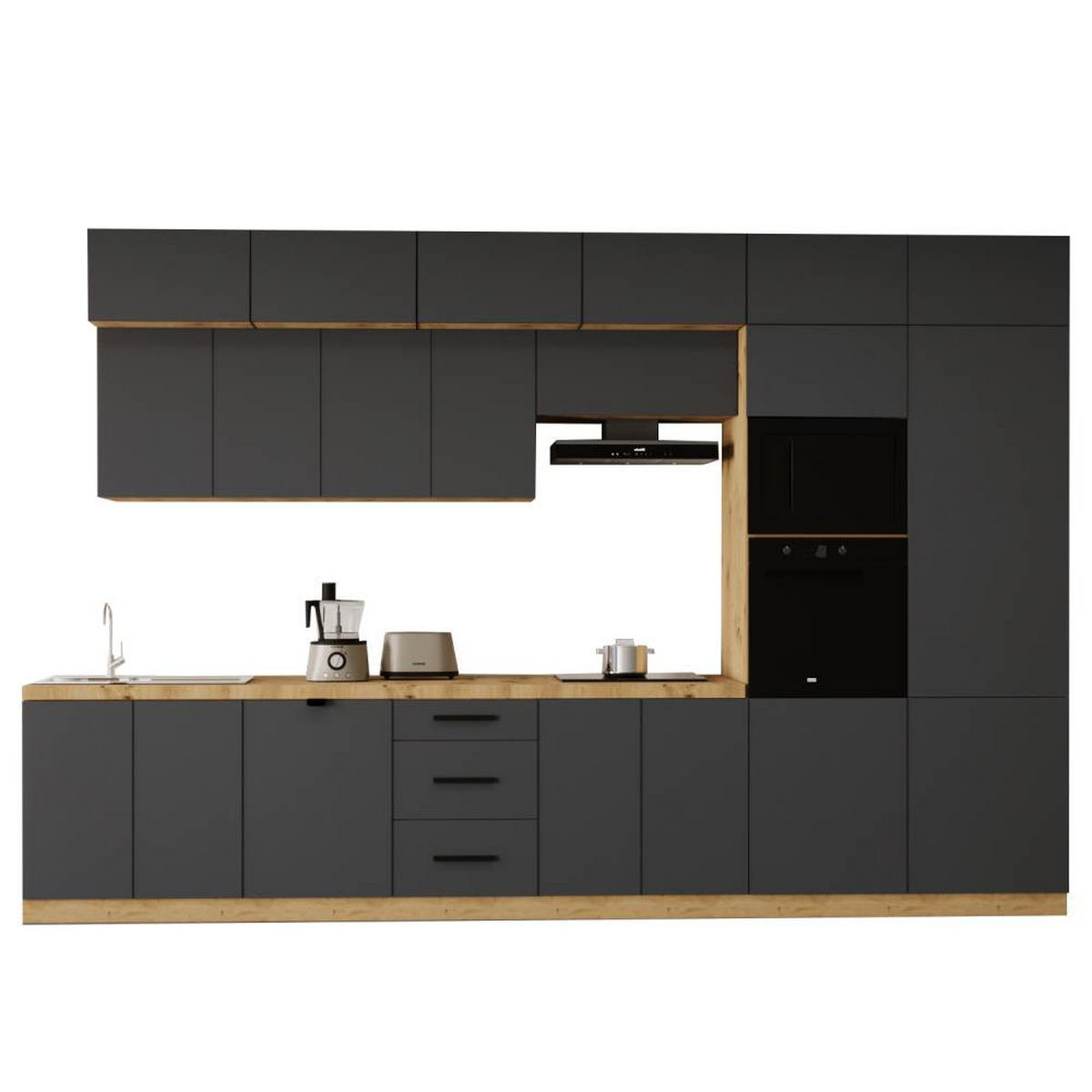 KÜCHENZEILE 400 cm - Langen KL9-M400 in Grau/Matt - Grau, Holz (400/248/58cm)