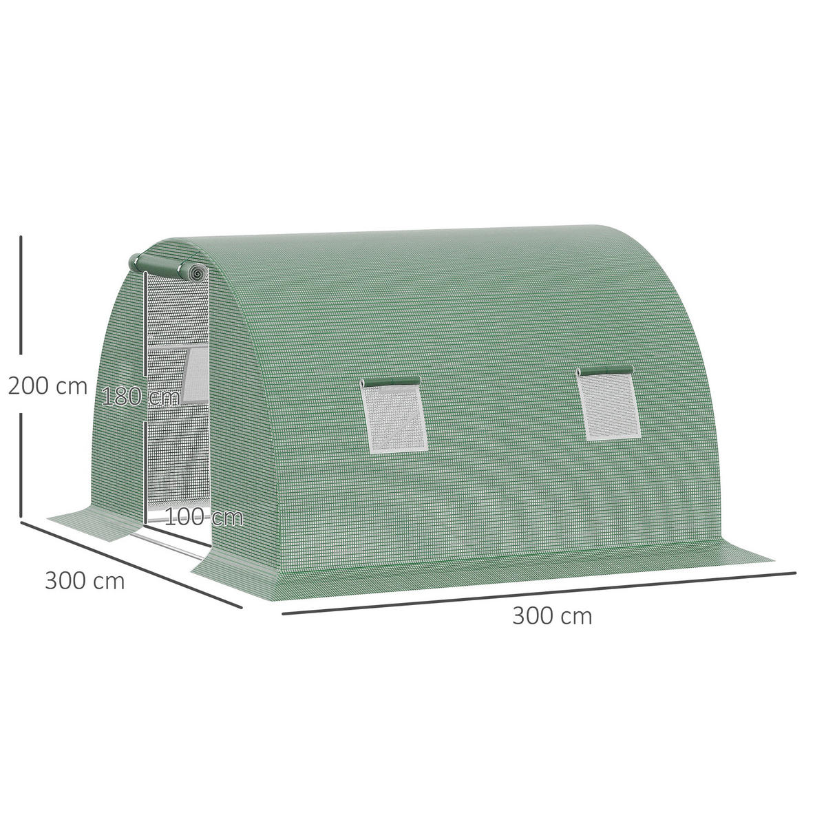 GEWÄCHSHAUS DE-12004 mit 4 Fenstern & Tür Grün - Grün, Kunststoff (300/200/300cm) - ComfortXL