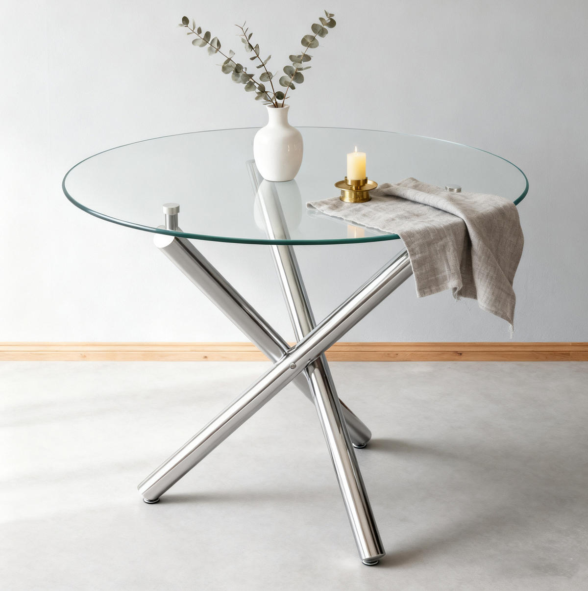 80/76/80 cm Silber aus Glas und Metall mit verstellbaren Gleitern - Silberfarben, Metall (80/80/76cm) - OKMYHOME