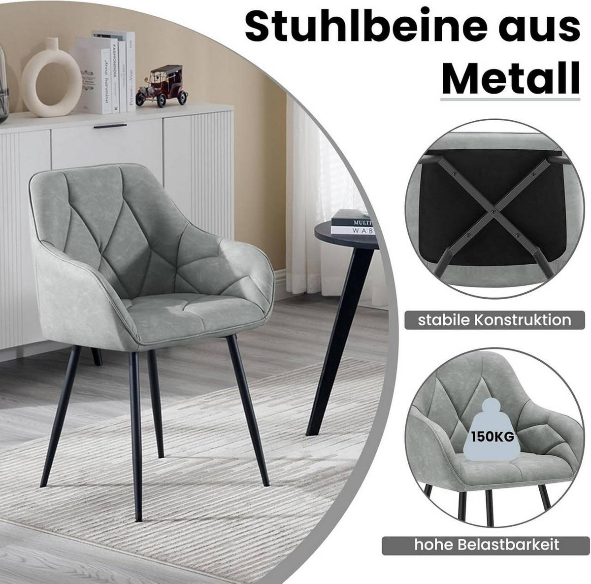 ARMLEHNSTUHL 2er Set Vintage-Kunstleder, Grau - Schwarz/Grau, Kunststoff/Metall (56/83.5/53cm) - Woltu