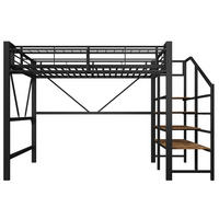 HOCHBETT 140/200 cm mit Metallgestell Schwarz, Stufenregal, Aufbewahrungskorb und LED-Licht - Schwarz, Metall