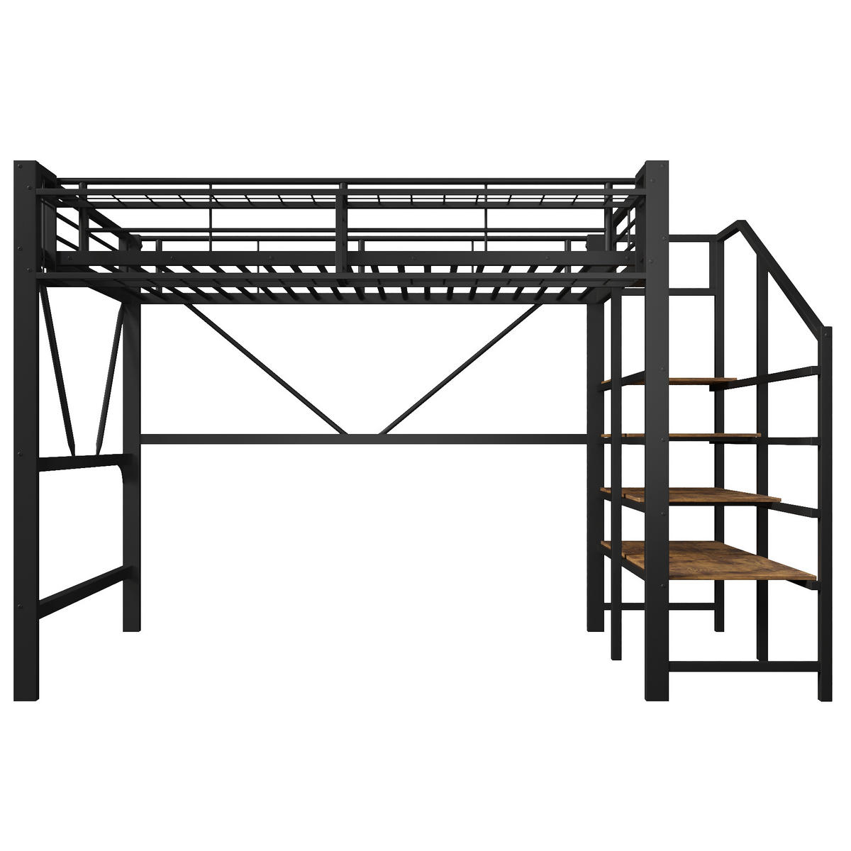 HOCHBETT 140/200 cm in Schwarz mit LED, Regal und Aufbewahrungskorb - Schwarz, Holzwerkstoff/Metall (140/200cm) - WISHDOR