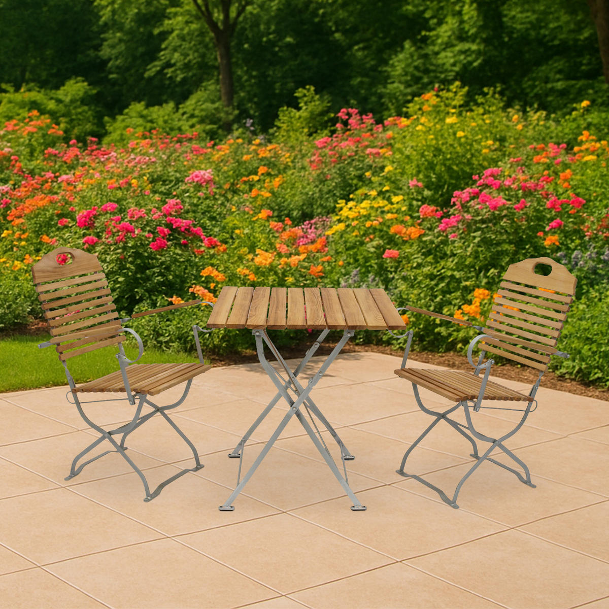 SITZGRUPPE Bad Belzig 3-teilig, Gartenset für 2 Personen - GartenSitzgruppe - Flachstahl - Robinienholz verzinkt - Grau, Holz - TPFGarden