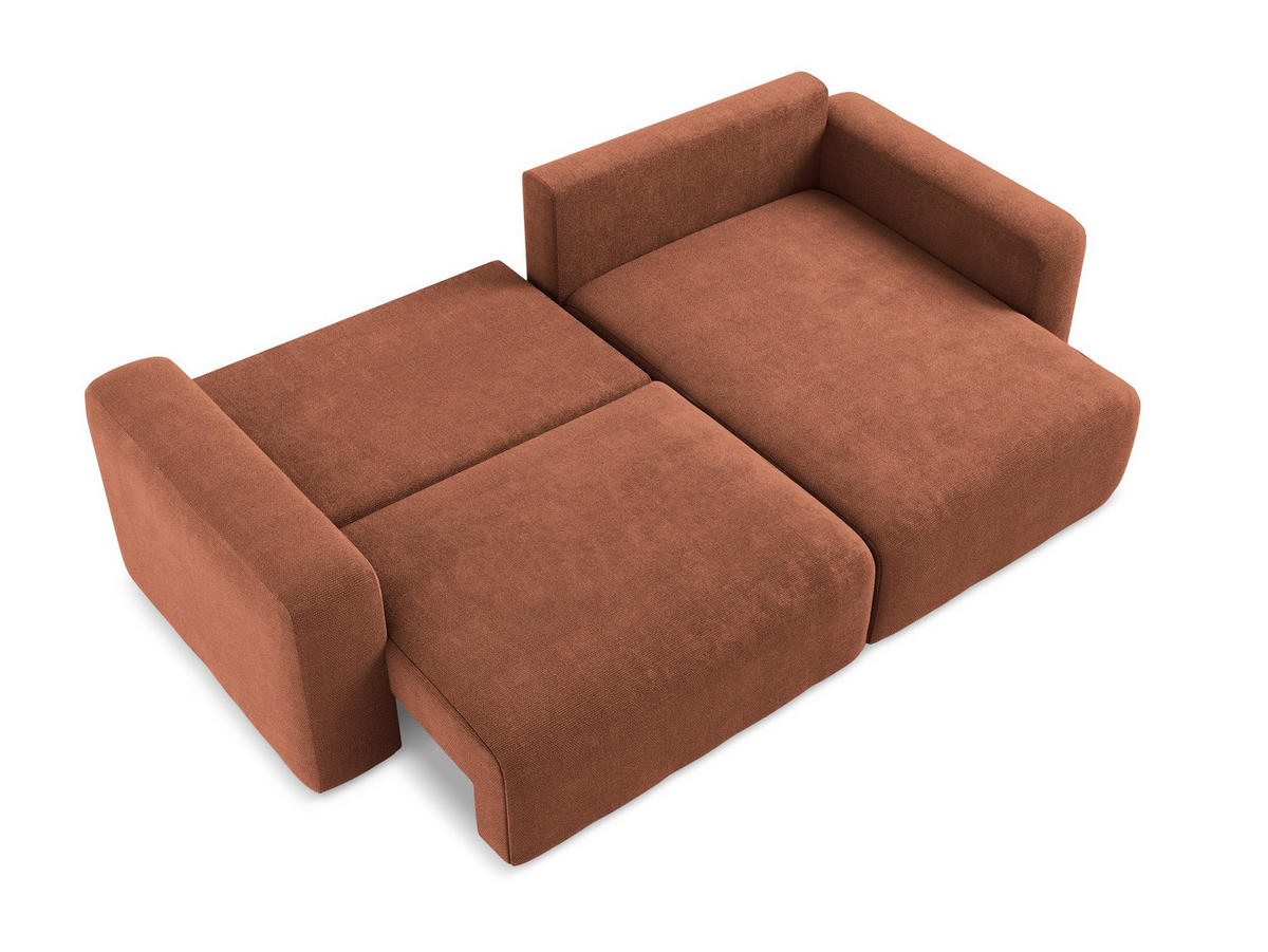 ECKSOFA mit Schlaffunktion rechts Chenille Stoff Orange - Terra cotta/Schwarz, Kunststoff/Textil (244/149cm) - Makamii