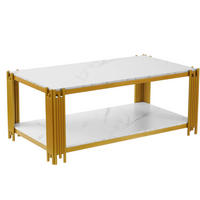 COUCHTISCH Marmoroptik 2 Ablagen Metallgestell Schwarz/Gold modern minimalistisch Wohnzimmer - Goldfarben/Weiß, Holzwerkstoff/Metall (114/64/46cm) - EVRYAE