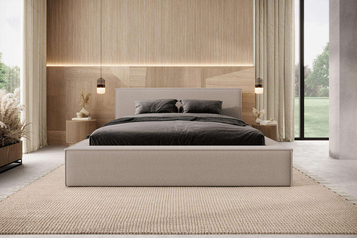 POLSTERBETT Bocalio Dunkelbeige Boucle 180 cm - Mokka, Textil (180/200cm) - Selsey