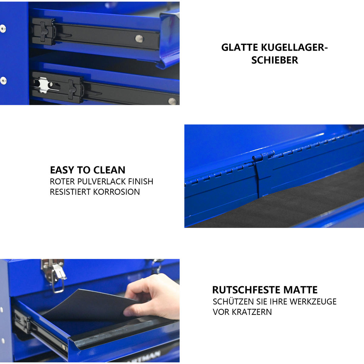 WERKZEUGKISTE 20 Zoll mit 3 Schubladen, pulverbeschichteter Stahl, Blau - Blau, Metall (22.3/34.5/53.2cm) - Novahome