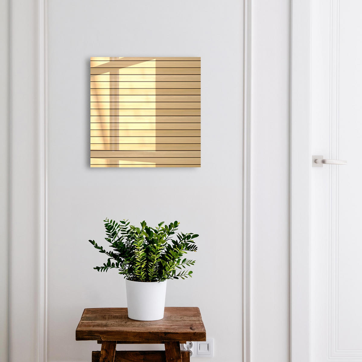 SCHLÜSSELBOX Weiß 30x30 cm – Türöffnung nach rechts - Beige Bretter - Beige, Metall (30/30/5cm) - TULUP