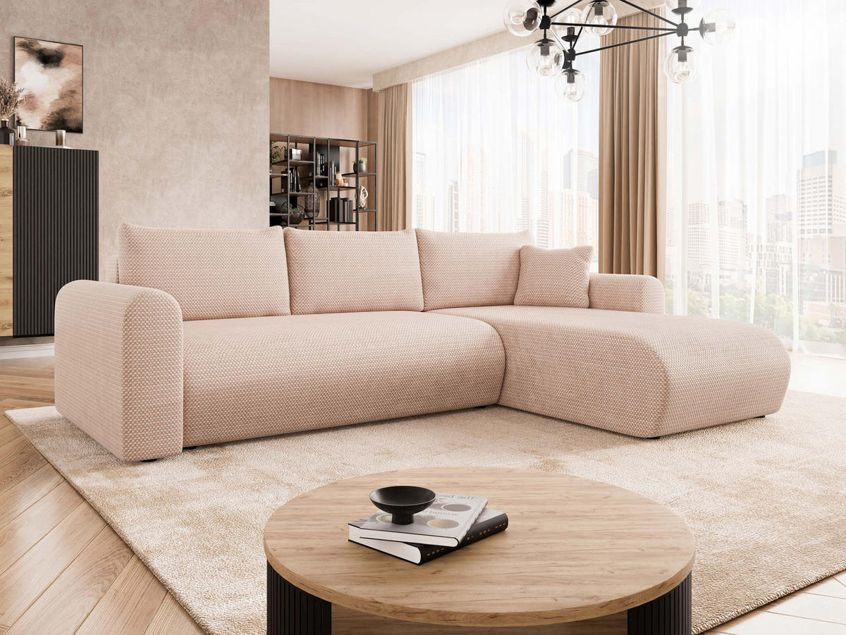 ECKSOFA Eliwo - Hellrosa/Schwarz, Holz/Textil (252/158cm) - MIRJAN24