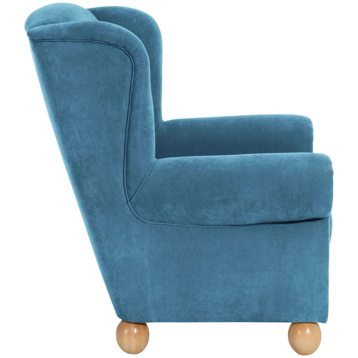 OHRENBACKENSESSEL Kasha Bezug Veloursstoff Buche natur / petrol - Buchefarben/Petrol, Kunststoff (93/103/87cm) - 58aufmkessel