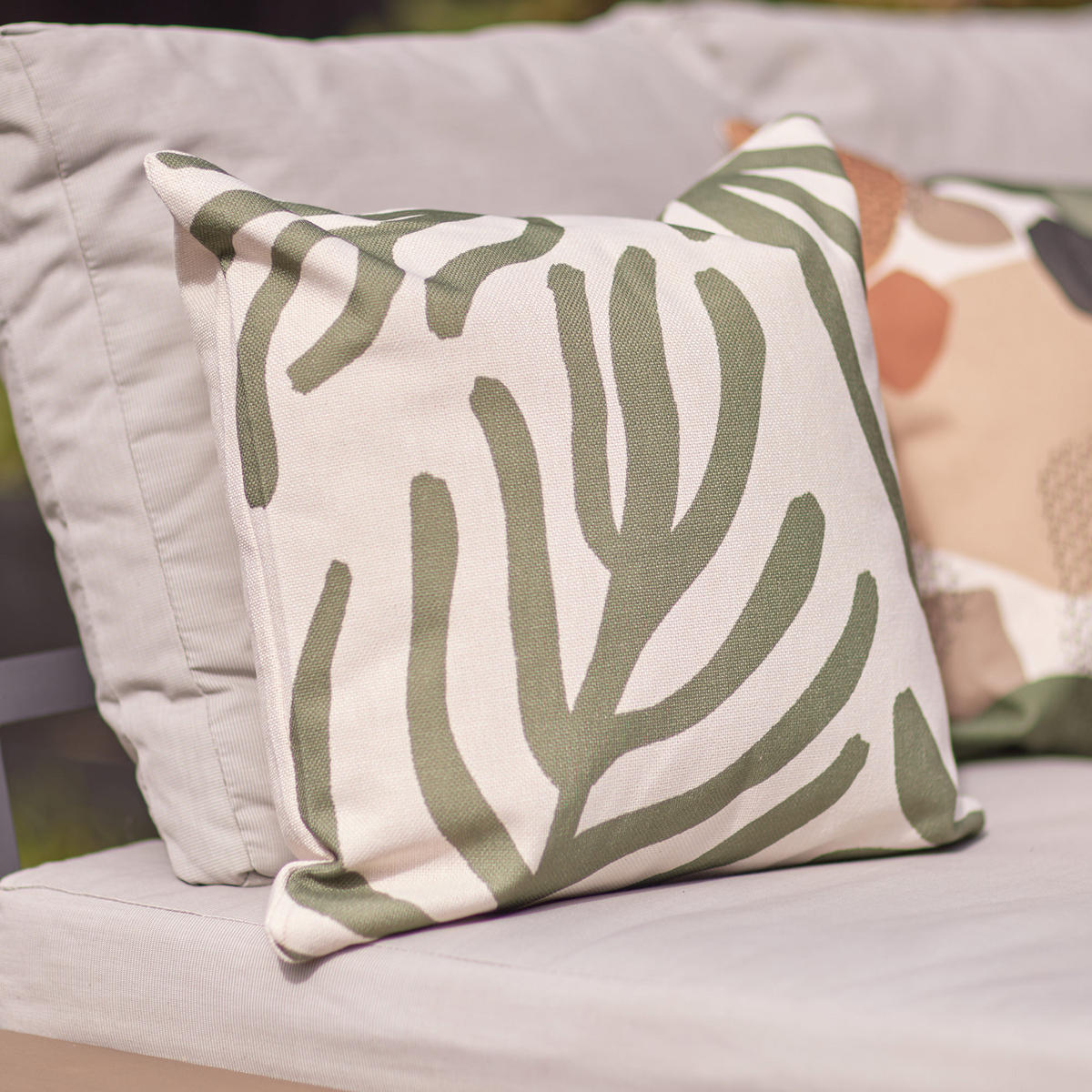 OUTDOOR-KISSEN 4er-Set - Creme/Grün, Textil (43/43cm) - icon