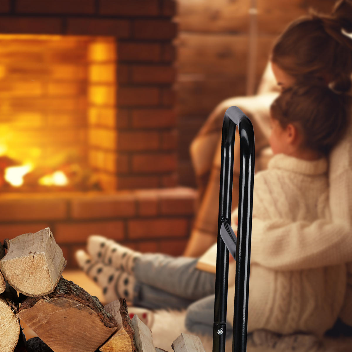 KAMINHOLZWAGEN - Schwarz, Kunststoff/Metall (53/107/69cm) - Relaxdays