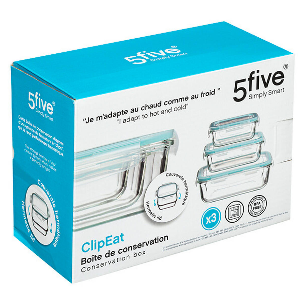 FRISCHHALTEDOSEN-SET Clipeat S 3-tlg., Glas, Kunststoff, Blau - Blau, Glas (15.5/7.5/21.5cm) - 5five Simply Smart