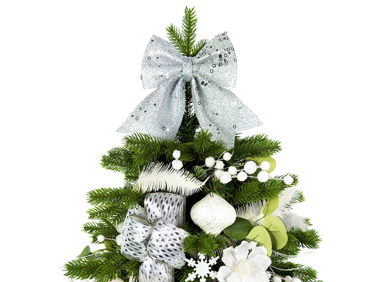 LAALU WEIHNACHTSBAUM geschmückt künstlich WHITE MELODY II 60 cm mit LED-Beleuchtung IN FLOWER - Silberfarben/Weiß, Kunststoff (60cm) - LAALU