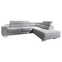 ECKSOFA APIRO R-S Hellgrau Kordstoff mit Schlaffunktion - Silberfarben/Hellgrau, Holz/Textil (276/202cm) - MASSENO