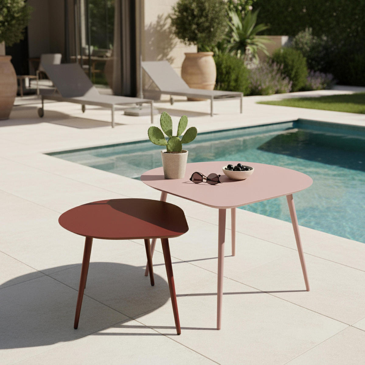 COUCHTISCH 2-tlg., Puderrosa und Lila - Pink, Metall (58/50/34cm) - Oviala