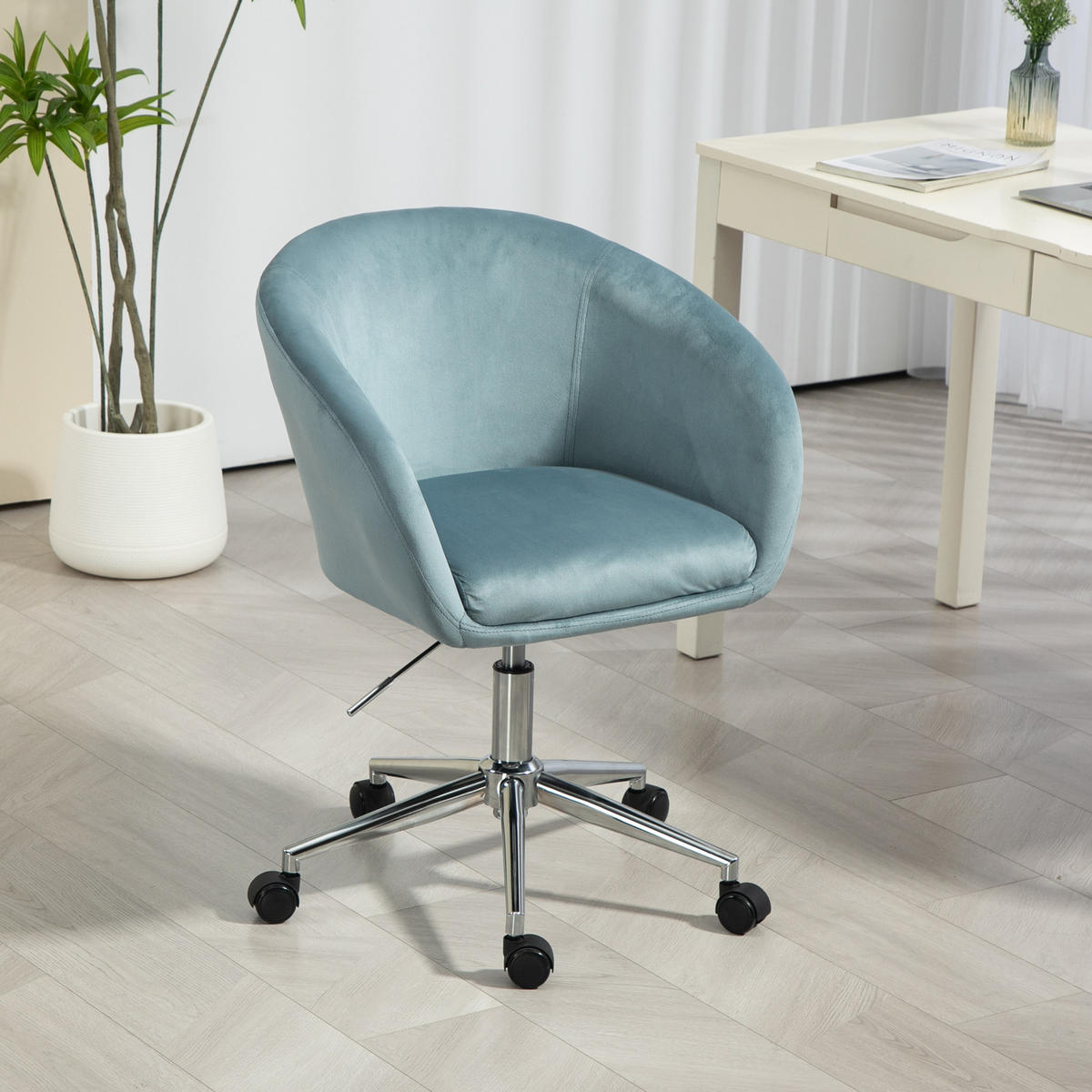 SCHREIBTISCHSTUHL LOUISA Blau - Blau/Silberfarben, Textil/Metall (56/88/56cm) - SVITA