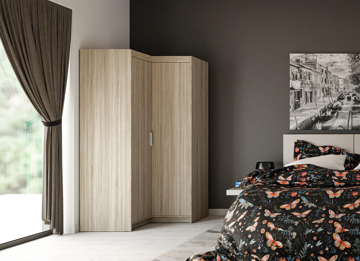 ECKSCHRANK Storicos Sonoma Eiche 97,8/190,5/97,8 cm – Modern, ideal für Ecken - Beige, Holzwerkstoff/Kunststoff (97.8/190.5/97.8cm) - AX Living