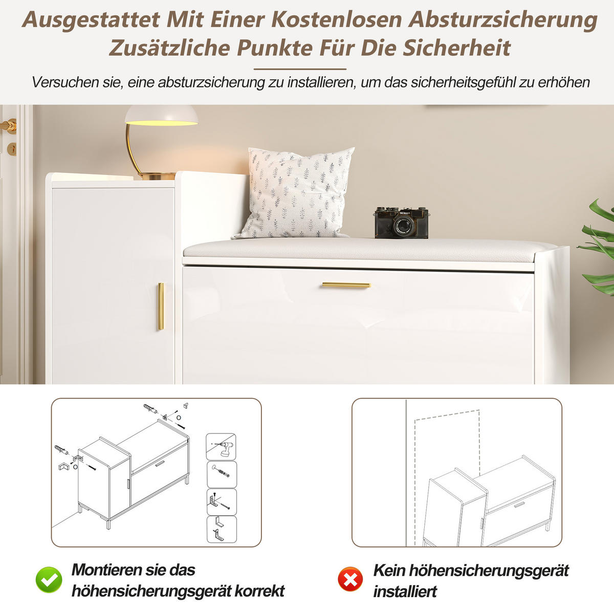 SCHUHSCHRANK Weiß Gold Hochglanz 100x38x68cm Sitzbank Stauraum - Multicolor, Holzwerkstoff (38/68/100cm) - FLIEKS