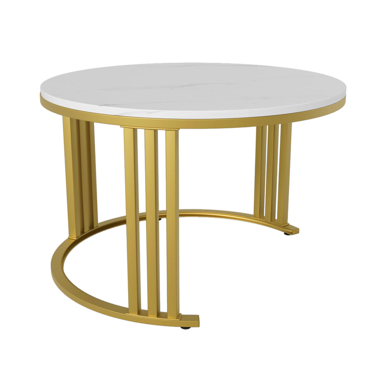 COUCHTISCH-SET 70/70/46 + 50/50/40 cm in Weiß mit Marmordekor und 2 Schubladen - Goldfarben/Weiß, Holzwerkstoff (70/70/46cm) - Flora Grace