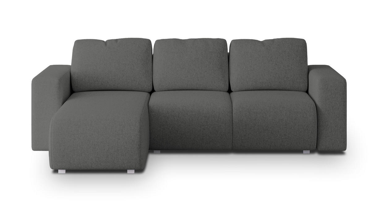 ECKSOFA RINOVA Grau Geflochtener Stoff mit Schlaffunktion - Grau, Holz (250/143cm) - MASSENO