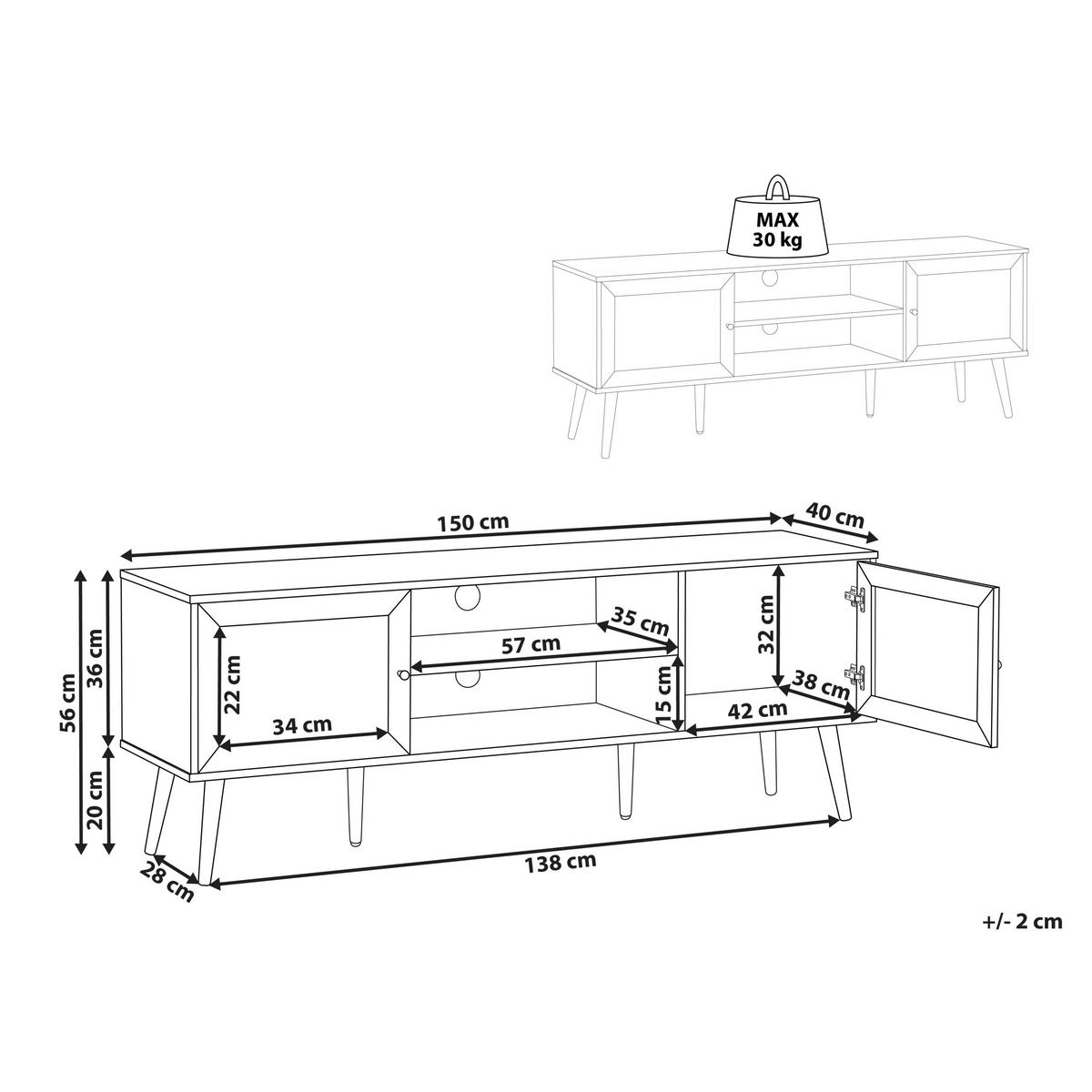 TV-MÖBEL Heller Holzfarbton Albany - Hellbraun, Holzwerkstoff (150/56/39cm) - Beliani