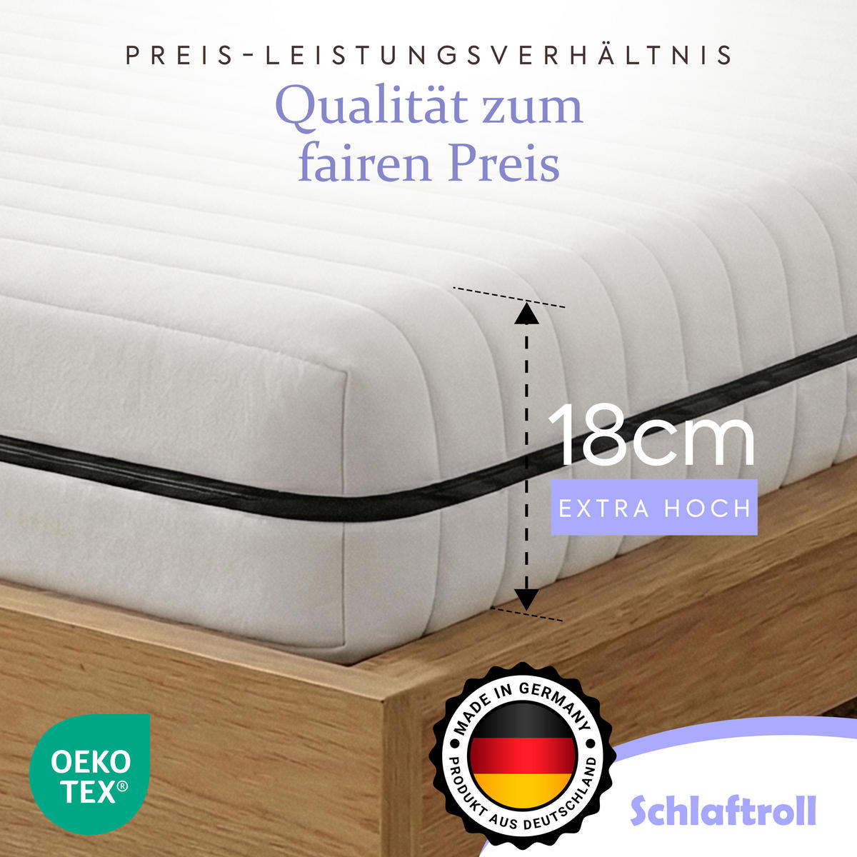 KALTSCHAUMMATRATZE 90x200 18 cm H3 für eine festere Unterstützung - Weiß, Textil (90/200cm) - Schlaftroll
