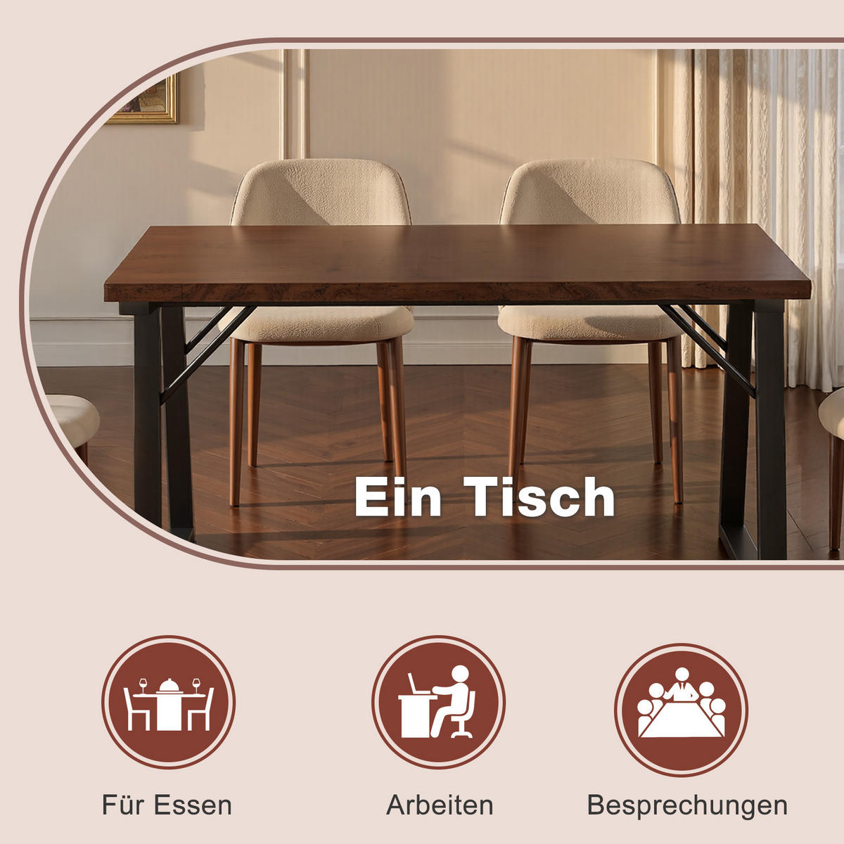 ESSTISCH in Holz, Metall 140/80/75cm - Walnussfarben/Schwarz, Holzwerkstoff (80/140/75cm) - HOMAVO