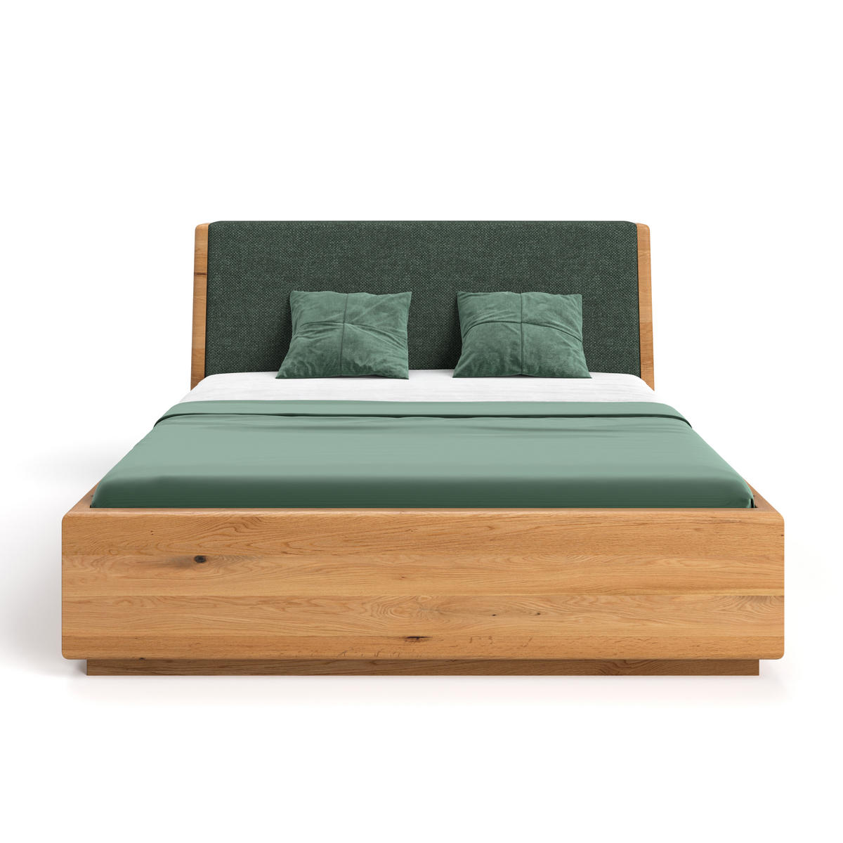 MASSIVHOLZBETT Aura Tilt aus Eiche mit Bettkasten 180x220 cm, Storm 39 (Grün) - Eichefarben/Braun, Holz (180/220cm) - Danzz