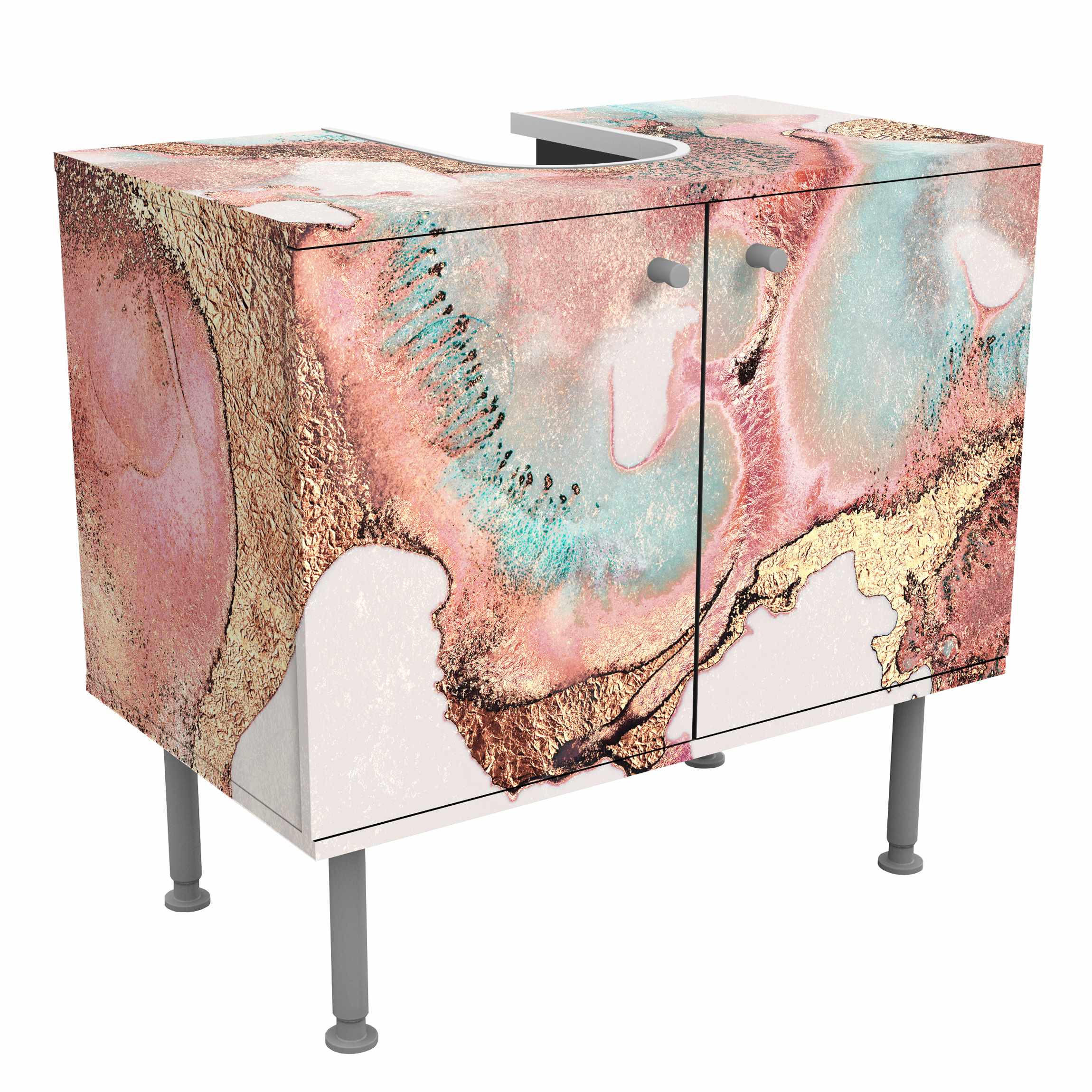 WASCHBECKENUNTERSCHRANK Goldenes Aquarell Rosé 60/55/35 cm - Rosa, Holzwerkstoff (60/55/35cm) - Bilderwelten