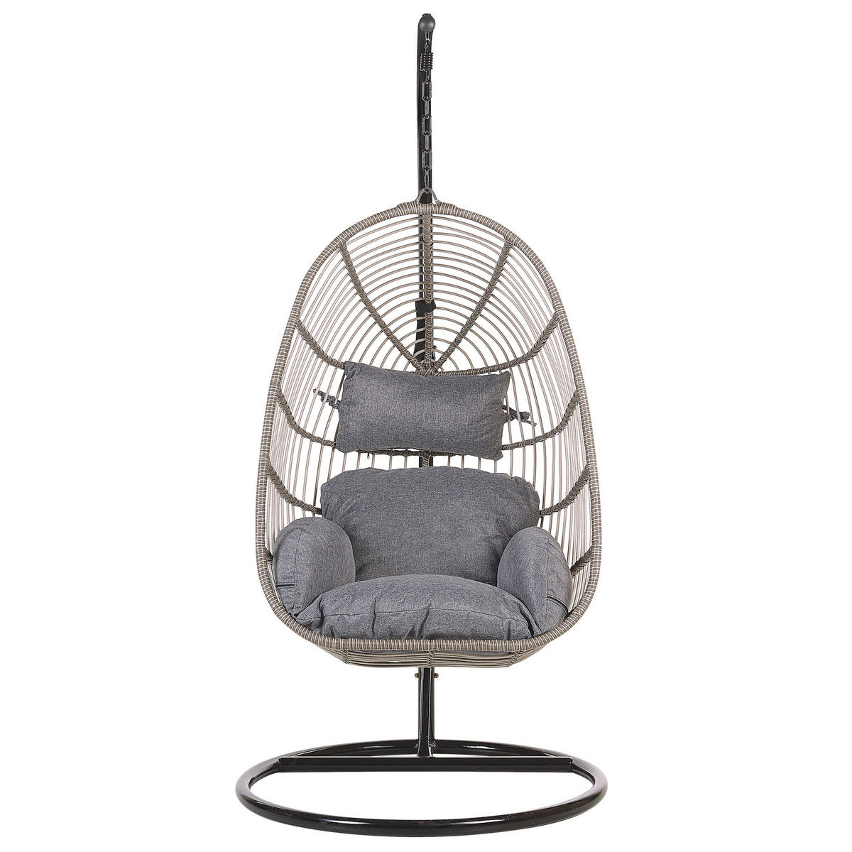HÄNGESESSEL mit Gestell PE Rattan grau 97 cm Casoli - Grau, Kunststoff (97/199/97cm) - Beliani